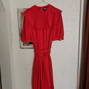 Vintage Red Pleated & Floral Dress Womens Size 13/14